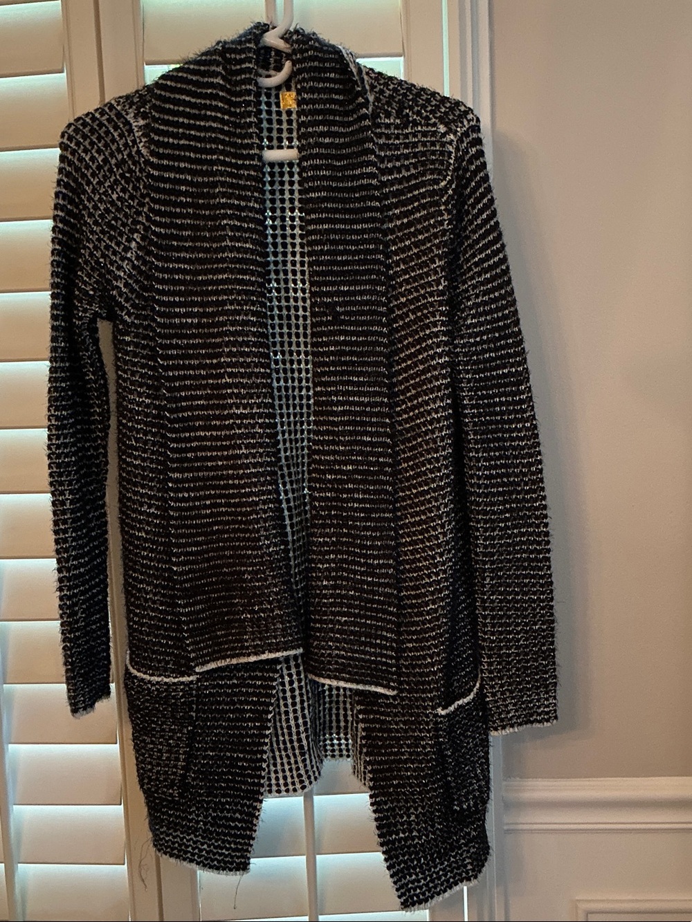 Vera Wang Black and White Open-Front Knit Cardigan